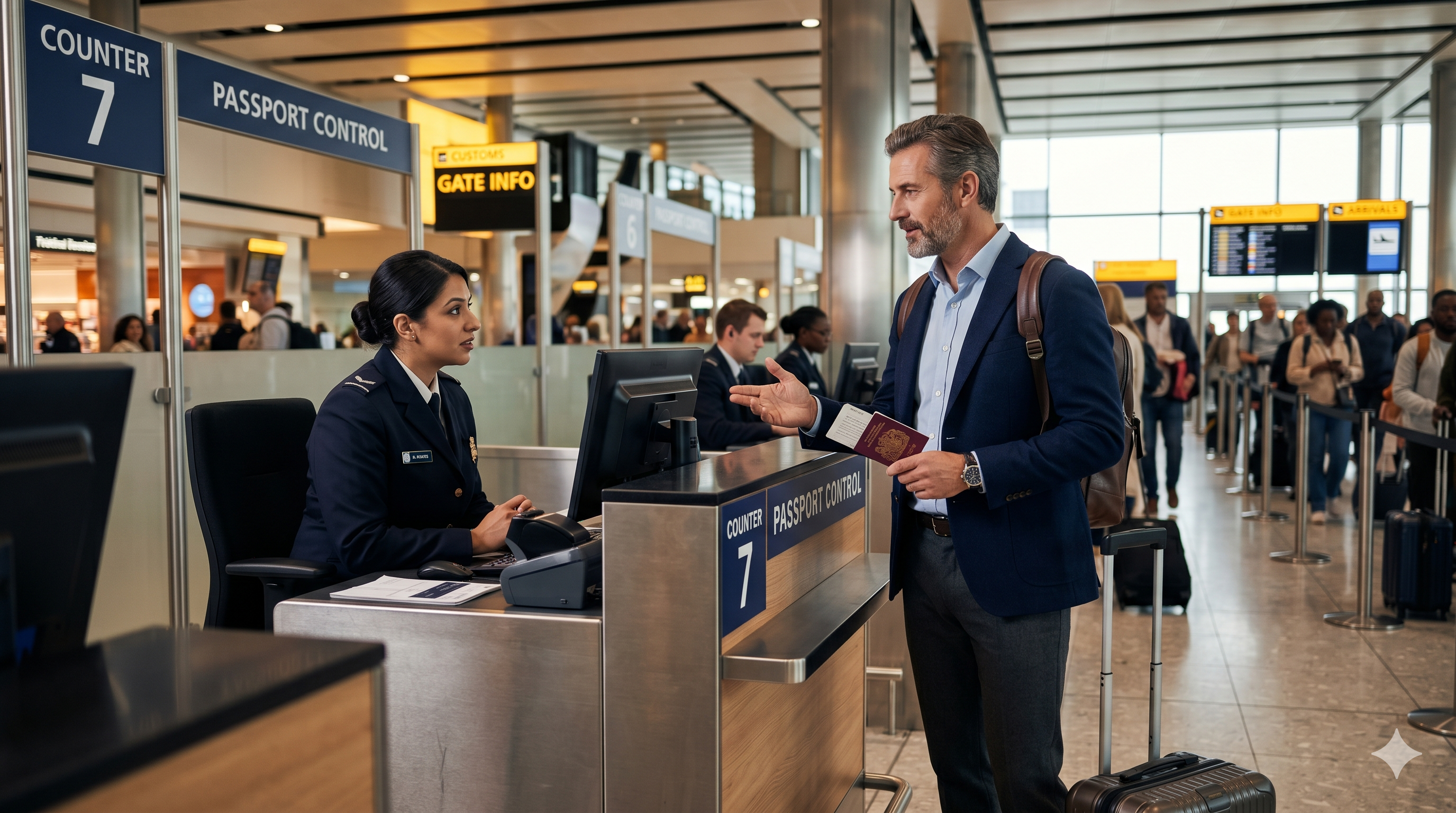 Persona en el aeropuerto pasando migraciones